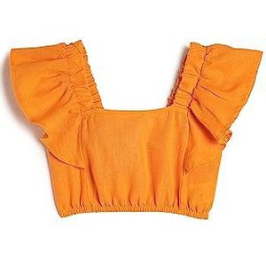 Koton Meisjes Linen Crop Butterfly Sleeve Vierkante Hals Blouse, oranje (208), 5-6 Jaar