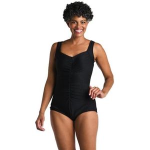Maxine of Hollywood Women's Standard Spa Shirred Girl Leg One Piece Swimsuit, Black//Solids, 14