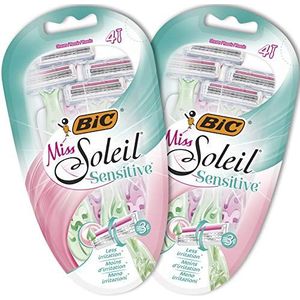 BIC Miss Soleil Sensitive, wegwerpscheerapparaat voor dames, 8 natte scheerapparaten met elk 3 mesjes, met aloë vera en vitamine E voor een zachte scheerbeurt