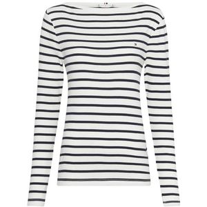 Tommy Hilfiger Slim Cody Rib Slash-nk Ls L/S gebreide tops voor dames, Bretonse Ecru/Woestijnhemel, XS