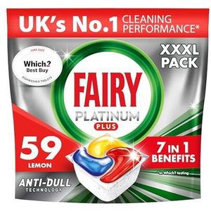 Fairy Platinum Plus 59 vaatwastabletten, citroen, onze beste reiniging voor een schone als nieuw, verwijdert saaiheid en voorkomt kalkaanslag