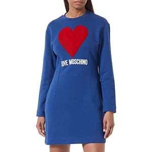 Love Moschino Dames strakke pasvorm lange mouwen met maxi hartjurk, blauw, 40
