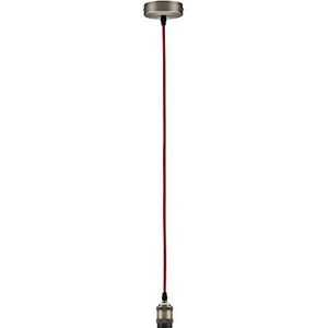 Paulmann 470445 50323 vintage hanglamp met E27 fitting en strijkijzersnoer Retro plafondlamp rood/gepolijste kabel met fitting zonder fitting, 200 x 4.5 x 7 cm, rood, nikkel geborsteld