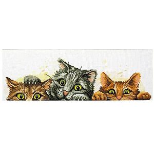 Lieveheersbeestje Stickset Curious Kittens, kruissteekset ca. 31 x 9 cm, complete set voor een hoekig borduurmotief, knutselhobby voor volwassenen en kinderen vanaf 8 jaar
