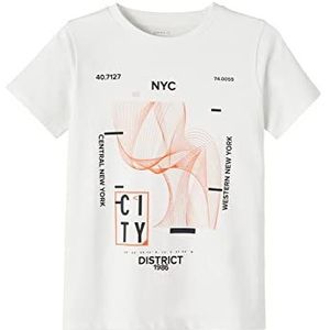 NAME IT Boy's NKMTOTO SS TOP Box Shirt met korte mouwen, White Alyssum/Print: Tigerlily, 122/128, Wit Alyssum/Print: tijgerlily, 122/128 cm
