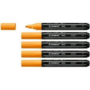 Acrylmarker - STABILO FREE Acrylic - T300 Ronde Punt 2-3mm - 5 stuks - oranje