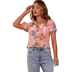 Chi Chi London Vrouwen ruches bloemen top in roze blouse, 16, roze, 42