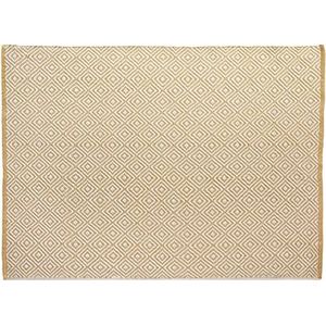 Geweven knuffel tapijt natuurlijke deurmat Runner verschillende maten gemaakt van plastic flessen uit de oceaan (Diamond Gold, 120x70cm)