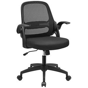 SONGMICS Bureaustoel van canvas, ergonomische stoel, draaistoel, in hoogte verstelbaar, inklapbare armleuningen, kantelmechanisme, zwart OBN035B01