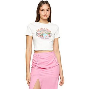 Koton Dames Crop T-Shirt Slogan Bedrukt Korte Mouwen Crew Neck, ecru (010), M