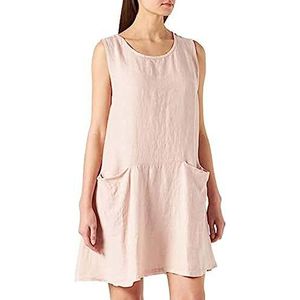 Bonateks, Korte jurk met opgerolde ronde kraag en zakken, 100% linnen, DE-maat: 42 US maat: XL, satijn - gemaakt in Italië, roze, 42