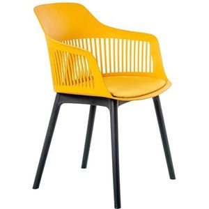 DRW Set van 4 stoelen van PP met PU-kussen in geel en zwart, 54 x 58 x 83 cm