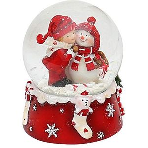 Dekohelden24 Sneeuwbol, sneeuwpop met kind, rood wit, afmetingen H/B/Ø kogel: ca. 8,5 x 7 cm/Ø 6,5 cm., 501065-SM+kind