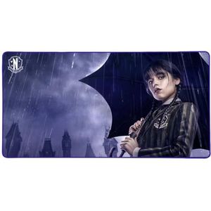 Konix Woensdag Gaming-Mauspad XXL 90 x 46 cm - Rutschfeste Mikrofaservliesoberfläche - Gummi - Regenschirmmotiv - Violett