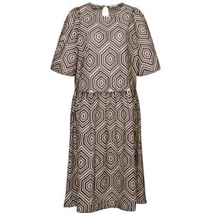 Seidensticker Blousejurk voor dames, regular fit, midi-jurk, ronde hals, korte mouwen, katoenmix, stretch, beige, 40