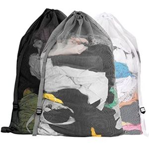 Dalykate Commerciële mesh waszak 61 cm x 91 cm, 3 stuks stevig gaasmateriaal met trekkoordsluiting, zwaar belastbare, wasbare waszakken voor fabrieken, universiteiten, slaapzalen en appartementen