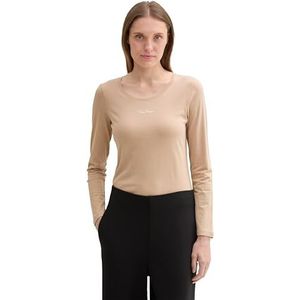 TOM TAILOR T-shirt met lange mouwen voor dames, 26353 - Messy Beige, XL