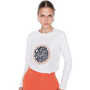 Trendyol Dames getailleerd Basic T-shirt met ronde hals, Kleur: wit, XL