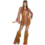 Boland - Volwassenen kostuum Hippie Hottie, jurk met aangehecht gilet, twee handboeien en hoofdband, jaren '70, flower power, kostuum, themafeest