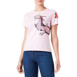 Pinko Quentin T-shirt Jersey Drakenprint, N78_Roze Schattig Paars, XS