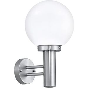 Eglo Nisia buitenwandlamp, 1-vlammige buitenlamp, wandlamp van roestvrij staal en glas, kleur: zilver, wit, fitting: E27, IP44