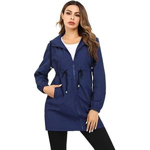 Doaraha Colourblock Regenjas voor dames, waterdicht, voor alle weersomstandigheden, dunne lentejas, lange parka, softshelljas, overgangsjas met capuchon, voor sport en outdoor