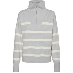 VERO MODA Dames Vmsaba Stripe Ls Highneck Blouse Ga Noos gebreide trui, Lichtgrijs gemêleerd/strepen: berk, S