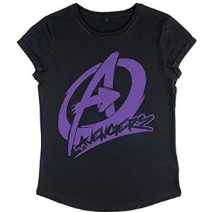 Marvel Dames Avengers Classic-Avenger Graffiti T-shirt met opgerolde mouwen, zwart, S, zwart, S