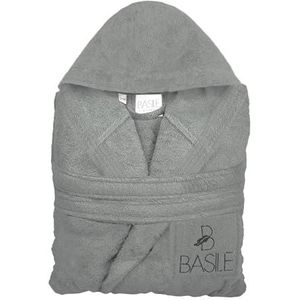 Basile Milano, Badjas met capuchon en zak, geborduurd van badstof, van puur katoen, maat L/XL, grijs