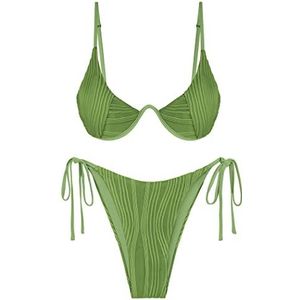 ZAFUL 2 Piece Swimsuit for Women Adjustable Hook Bikini Sets Adjustable Spaghetti Strap Swimwear Green M