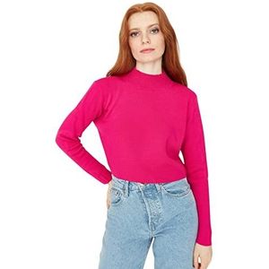 Trendyol Dames ronde hals effen normale trui sweatshirt, Fuchsia, L, Fuchsia, L