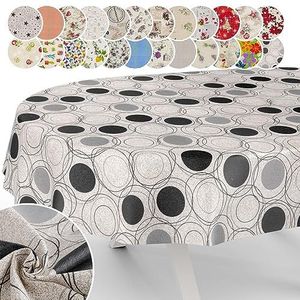 Tafelkleed van stof, textiel, afwasbaar, tafellinnen, tafelzeil, katoen polyester, grijs, ovaal, 180 x 140 cm, binnen en buiten tafelkleed