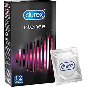 Durex Intense Orgasmic condoom, geribbelde en genopte condooms met stimulerende gel voor een intensievere bevrediging van de vrouw, 12 stuks (1 x 12 stuks)
