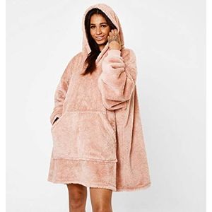 Brentfords Teddyfleece oversized hoodiedeken, draagbaar, zacht, warm, gezellig, gigantische thermische deken, hoodie voor vrouwen, mannen, tieners, eenheidsmaat (Blush Pink) - volwassenen