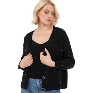 Lovedrobe Twinset dames vest met lange mouwen gebreid tweedelige tanktop top coord set diamant smart casual gebreide kleding zwart 36-38, Zwart, 34/36 NL