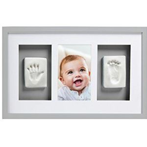 Pearhead P63001 Baby Print Deluxe Wandfotolijst met meegeleverde set voor het maken van hand/voetafdruk, perfect shower cadeau aandenken, grijs