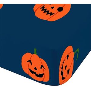 Catherine Lansfield Kinderen Slaapkamer Halloween Pompoen Enkel Polyester elastisch laken 25 cm Diep Blauw