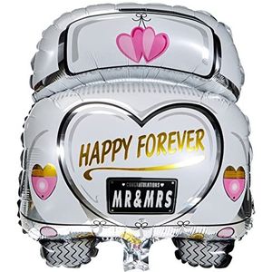 Rayher 87016000 folieballon bruiloftsauto, 49 x 63 cm, XXL ballon voor bruiloften, geschikt voor lucht- en heliumvulling, wit/roze/goud