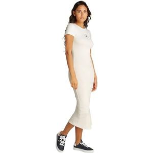 Tommy Jeans Dames TJW BODYCON LOGO 2 JURK Bodycon jurk, wit, XXS, Wit (Ecru), XXS