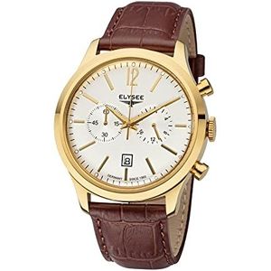 Elysee Heritage II herenhorloge met leren armband, datumweergave, chronograaf, goud, Met bandjes