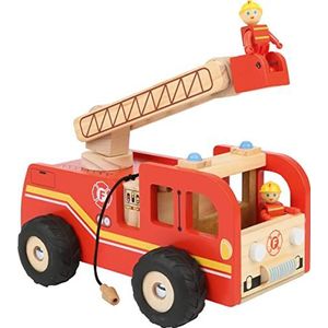 small foot Brandweerauto, ladderwagen van hout, met draailadder en 2 brandweermanfiguren, vanaf 3 jaar, 8509