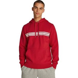 Tommy Hilfiger Heren CENTRALE BORST STREEP HOODY MW0MW38332 Pullover Hoodie, Rood, S, Rood (Medium Rood), S