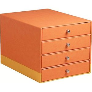 Rhodia 318964C ladenbox (met 4 laden, handgrepen van metaal, kunstleer, elegant en praktisch, ideaal voor op kantoor of thuis, 1 stuk, mandarijn