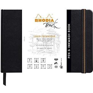 Rhodia 116126C - schetsboek hardcover pen & inkwash Book, 32 vellen, tekenpapier Lavis wit, 21 x 14,8 cm 200 g (landschapsformaat), 1 stuk