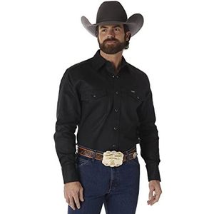 Wrangler Cowboy Cut Western Herenshirt met lange mouwen en drukknoopsluiting, stevige afwerking, Zwart, 3XL grote maten tall