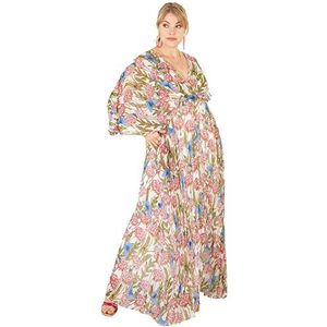 Womens Zomer Plus Size Jurken Curve Dames Cape Mouw V-hals Strikje Maxi Lange Lengte voor Bruiloft Gast Bloemenprint Blauw Maat 20, Blauw, 46