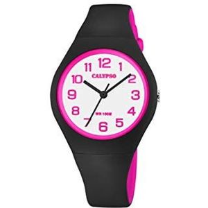 CALYPSO Horloge Voor Dames K5777/8 Sweet Time Multi Siliconen Case Zwart Siliconen Band, wit, armband