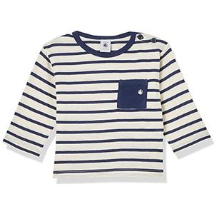 Petit Bateau Shirt met lange mouwen voor baby's, wit/middeleeuws blauw, 3 Jaren