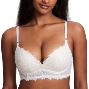 DOBREVA Vrouwen Push Up BH Zachte Kant Strapless BH Sexy Comfortabele Gewatteerde Kokoswit 75D