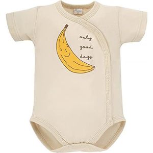 Pinokio Bodysuit Buttoned Short Sleeve Free Soul, 100% katoen, Unisex 50-68 (74), ecru banaan, 74 cm